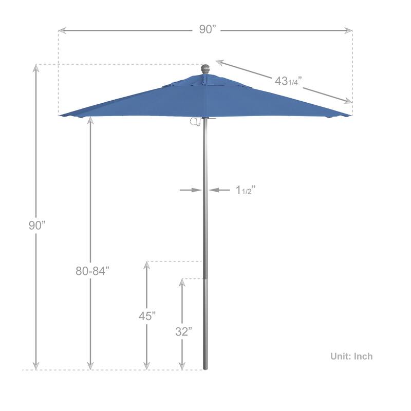 California Umbrella 7.5' Rd. Aluminum Frame, Fiberglass Rib Market Umbrella, Push Open,Anodized Silver Finish, Olefin Fabric