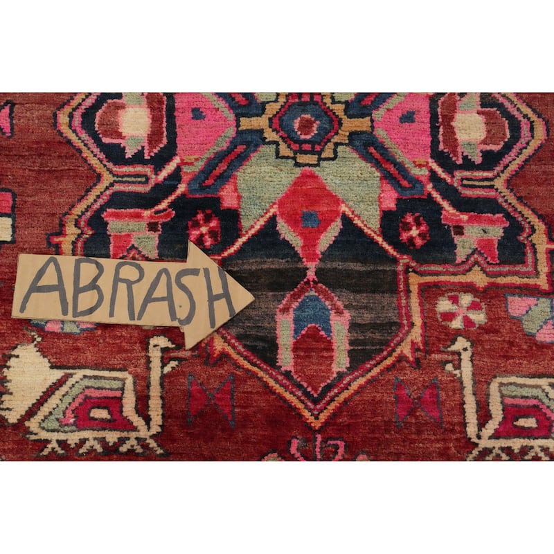 Hand Knotted Oriental 100% Wool Carpet Traditional Geometric Red Heriz Runner Rug - 10' 7'' X 3' 9''
