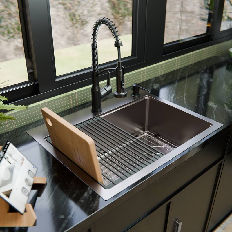 Karran Fusion Top Mount 28-in x 22-in Stainless Steel Single Bowl Workstation Kitchen Sink