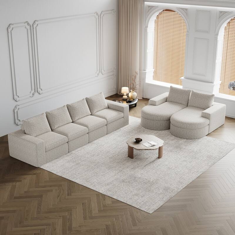 Modern L-Shaped Chenille Sectional Sofa with Chaise and Six modules