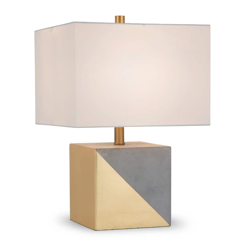 18'' Modern Industrial Concrete Table Lamp in Gray & Gold – White Rectangular Shade - 12" x 12" x 18"