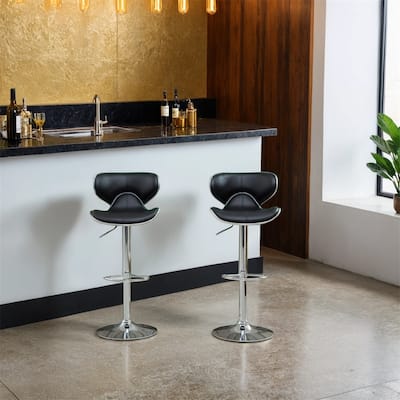 Upholstery Airlift Adjustable Swivel Barstool w/Chrome Base,Set of 2