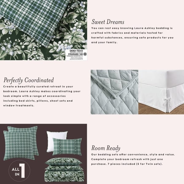 Laura Ashley Madelynn Green Floral Cotton Bonus Comforter Set Bed Bath & Beyond 30659169