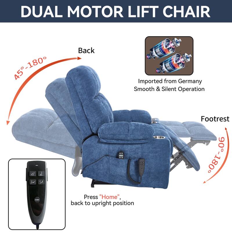 Roomfitters Dual Motor Power Lift Recliner Chair with Heat Massage Oversized Infinite Position Sofa with Cup Holders