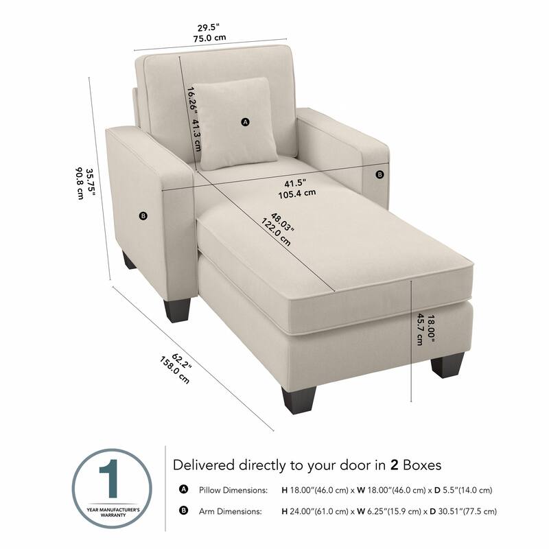 Bush Furniture Stockton Living Room Chaise Lounge with Arms