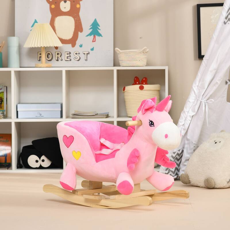 Toddler Rocking Unicorn with Music, Safety Seatbelt & Footrests, Plush Ride-On Horse for Kids 18-36 Months