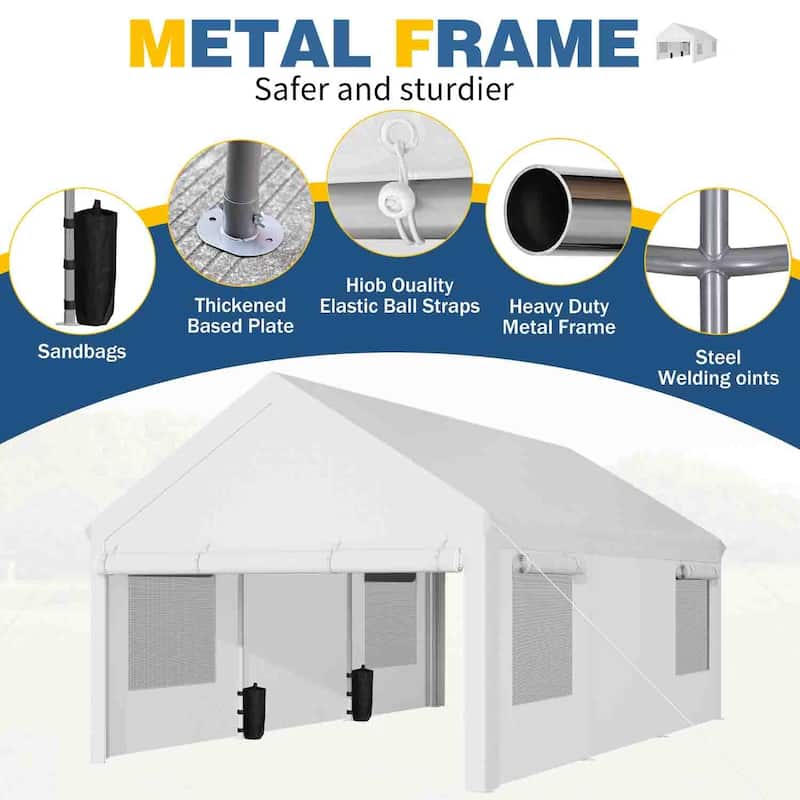 Futzca 12x20 ft Carport Canopy, Waterproof Outdoor Shelter with Sandbags