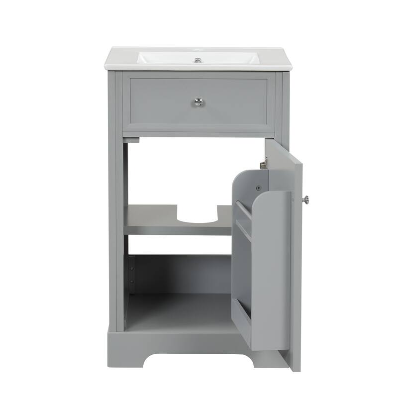 Roomfitters 20" Bathroom Vanity with Sink Soft Closing Door Storage Rack and Adjustable Shelf Freestanding Cabinet