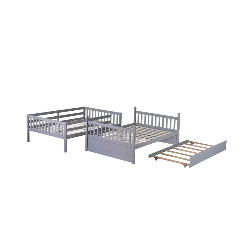 Full Over Full with Trundle, Convertible to 2 Full Platform Beds,Bunk Bed with Ladder and Safety Guardrails