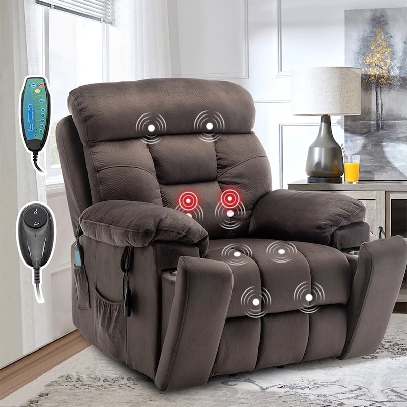 Large Electric Massage Lift Recliner with Heat, Hidden Cup Holder - DarkBrown