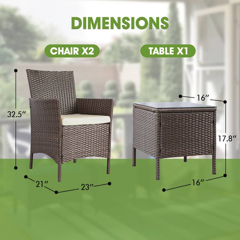 Vrakae 3 Piece Patio Rattan Wicker Furniture Set