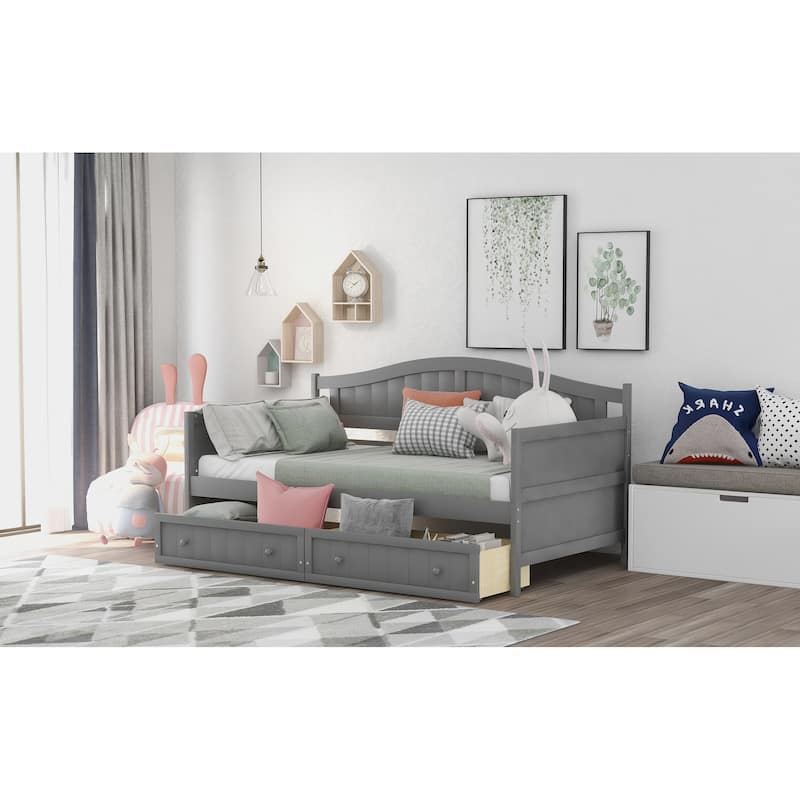 Twin Wooden Daybed with 2 drawers for Bedroom Living Room