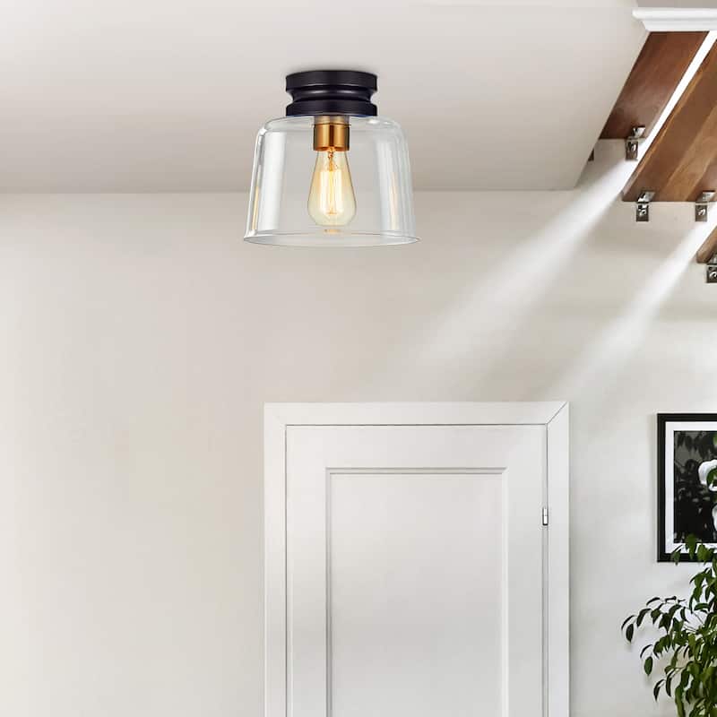 KAWOTI 9" 1-Light Flush Mount Light with Clear Glass Shade - 9 Inch Diameter