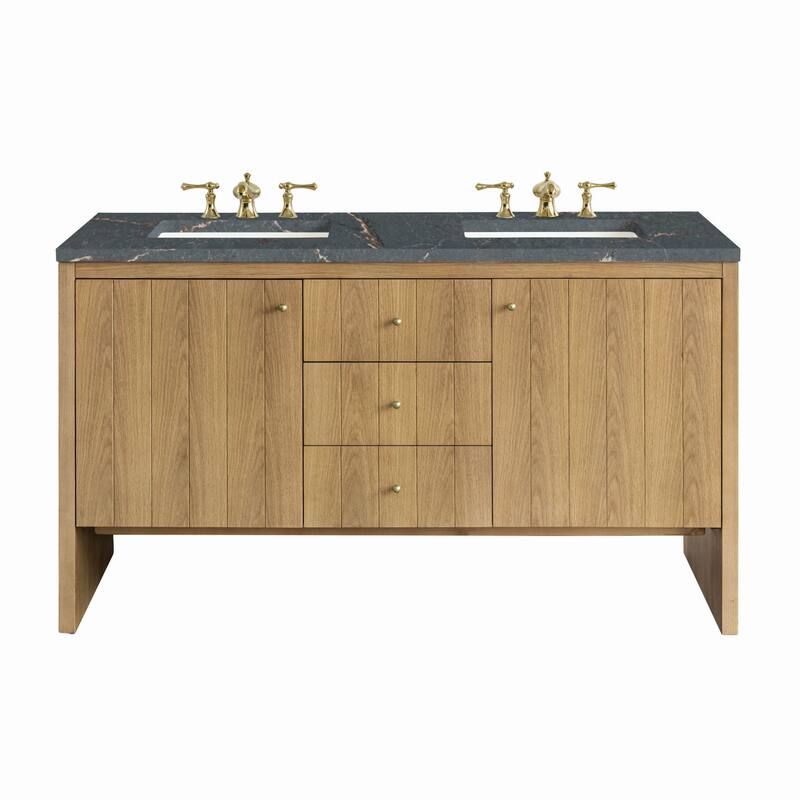 James Martin Vanities 435-V60D-3PBL Hudson 60" Double Basin Wood - Light Natural Oak - Oak Finish