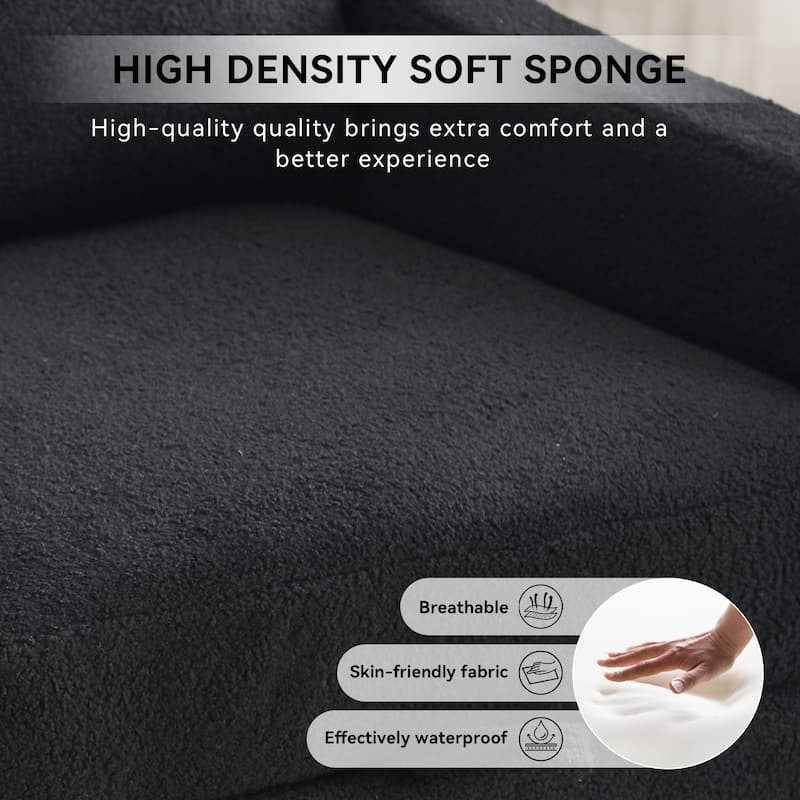 Teddy Upholstered Swivel Accent Chair, Single Sofa Chair with High Backrest, Lounge Armchair with Metal Base & Side Pocket