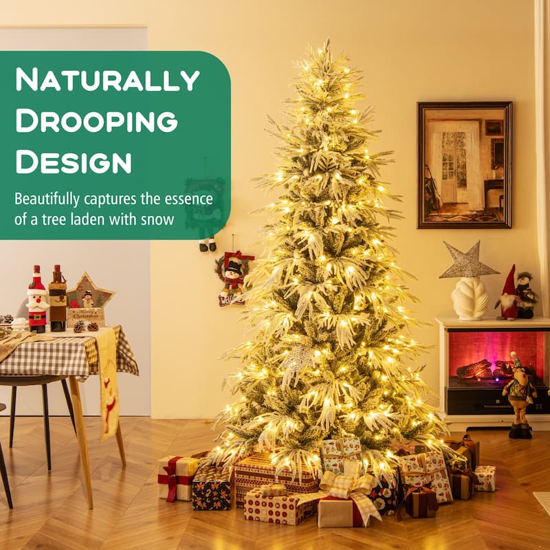 Costway 6/7/8 FT Artificial Christmas Tree with 820 PE PVC Branch Tips - Green & White - See Details