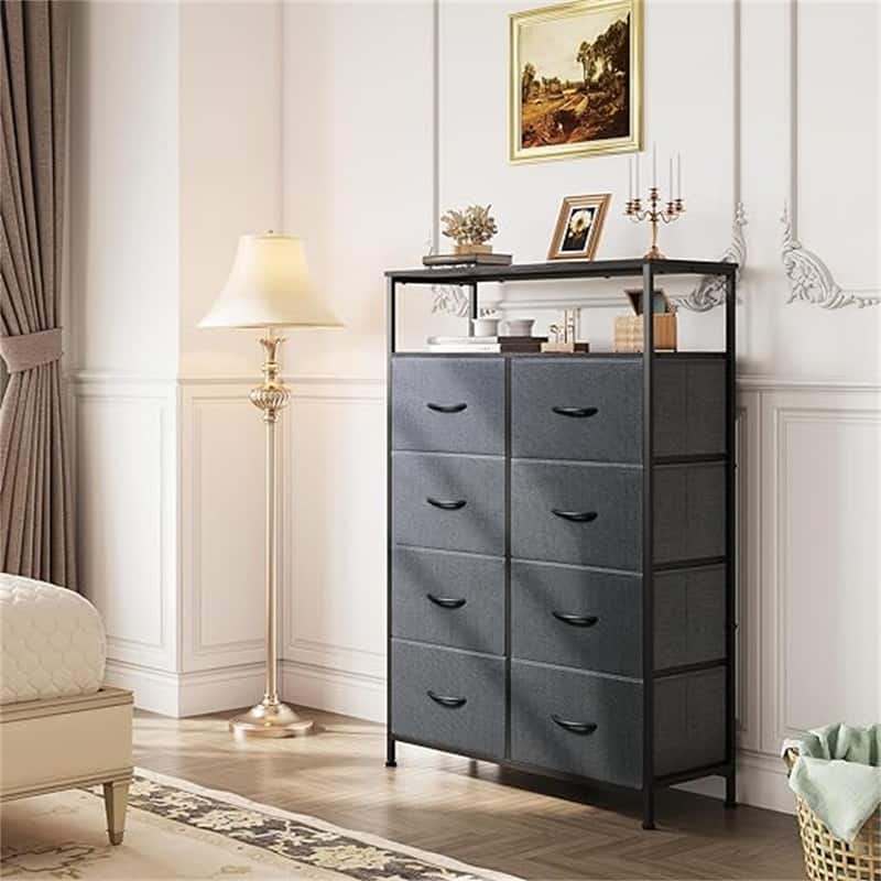 Fabric Dresser for Bedroom with Open Shelves - A-dark Grey