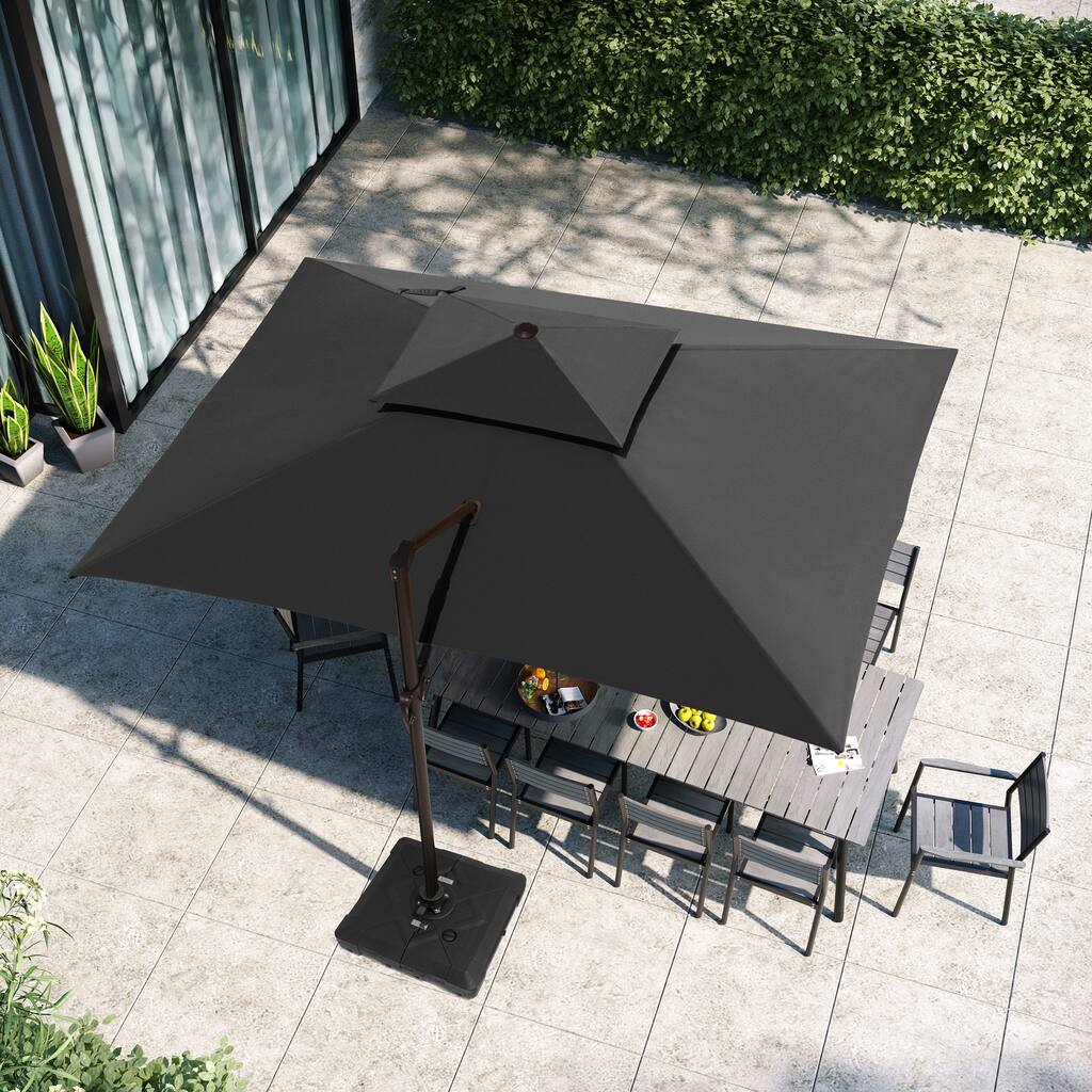 VredHom Outdoor Patio Offset Umbrella 360 Degree Rotation with Base