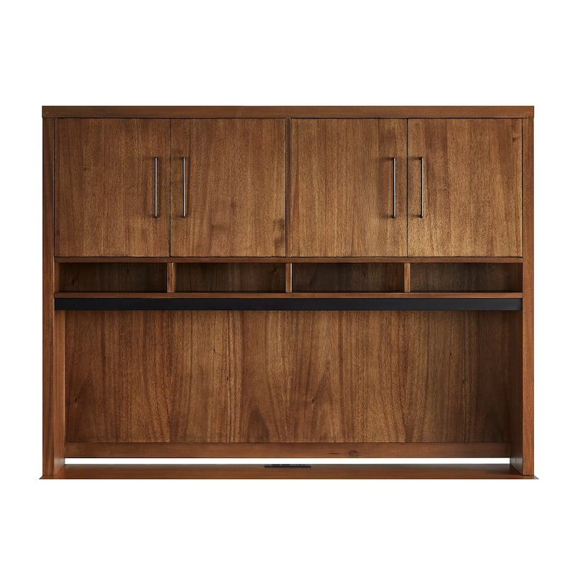 Modern Wood Hutch With Doors, Storage Hutch, Office Storage, Fully Assembled, Rich Medium Brown