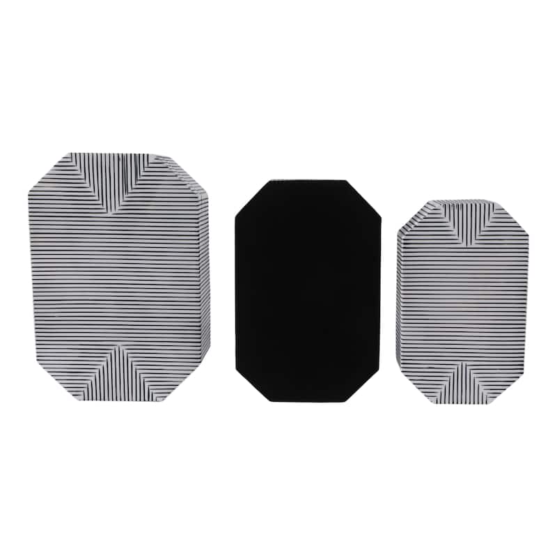 Resin Wood Decorative Box Striped Home Office (Set of 3) - 3/4" Black - 12" x 8" x 4"