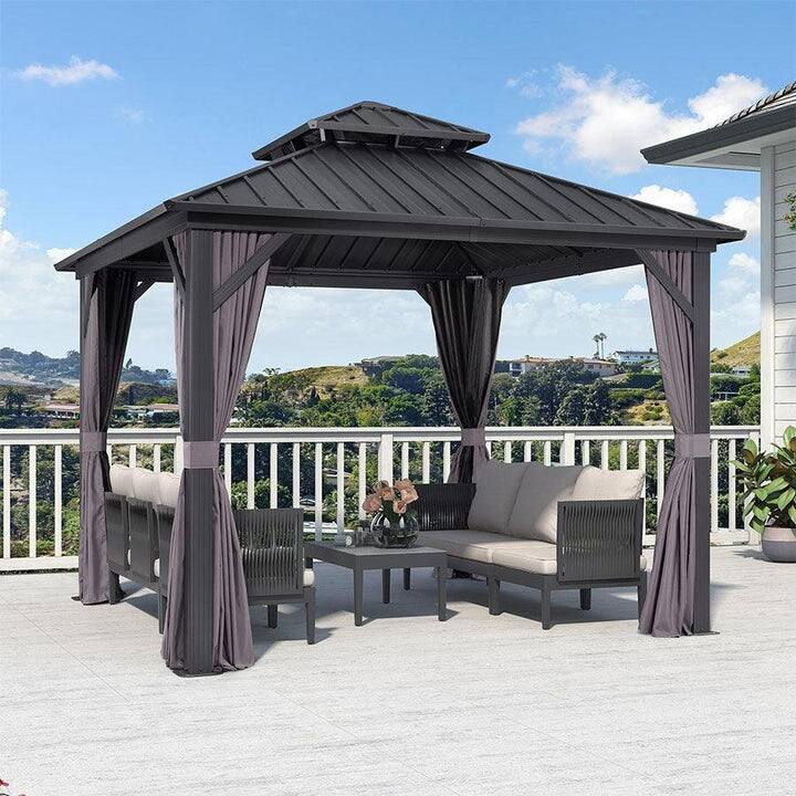 PURPLE LEAF Outdoor Galvanized Steel Hardtop Gazebo, Aluminum Frame Gazebo With Curtains - 10' x 10'(Hot Sale) - Gazebos