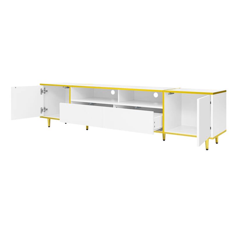 Modern LED TV Stand Storage Cabinet with 2 Drawers & 2 Shelves, Entertainment Center Console for TVs up to 80"