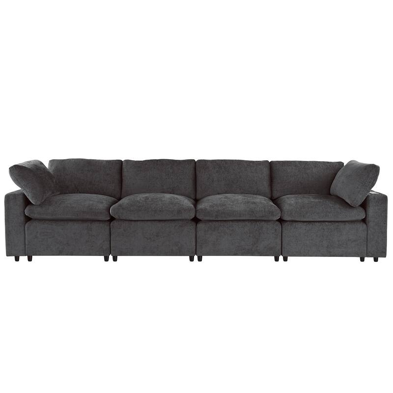 133.9" Polyester Modular Sectional Sofa U-Shaped 4-Seat with Wireless Charging, Bluetooth Speakers and USB Ports