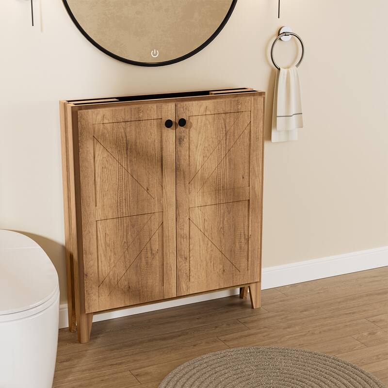 30inch Folding Floor Cabinet With Ceramic Sink- Patented 1-Minute Install, Space-Saving & Easy Assemble