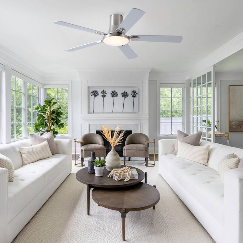 YUHAO AeroLite 48 in. Indoor White Low Profile Standard Ceiling Fan with Bright White Integrated LED Light Kit, Remote Included