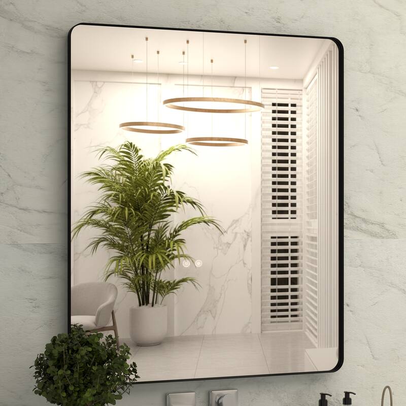 30 x 36 Inch Black Metal Framed Rectangular Tempered Bathroom Mirror for Wall