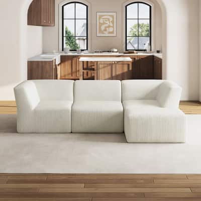 106" W Corduroy Fully Sponge Molded Modular Sectional Sofa