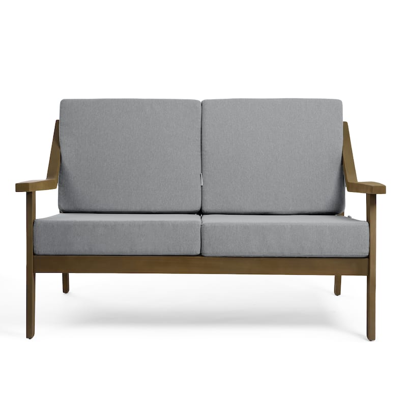 Outdoor Wood Teak Cushioned Patio 2 Seater Loveseat with Coffee Table