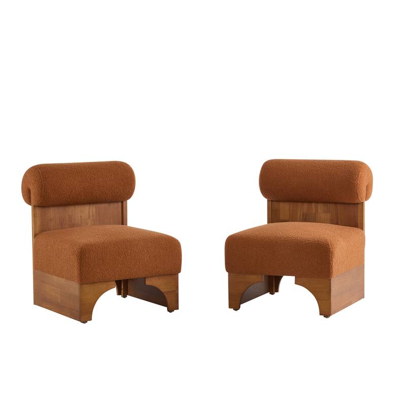 Boucle Lounge Chairs with Rolled Back (Set of 2)