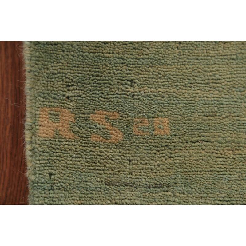 Modern Gabbeh Oriental Area Rug Handmade Green Wool Carpet - 5'0" x 6'7"