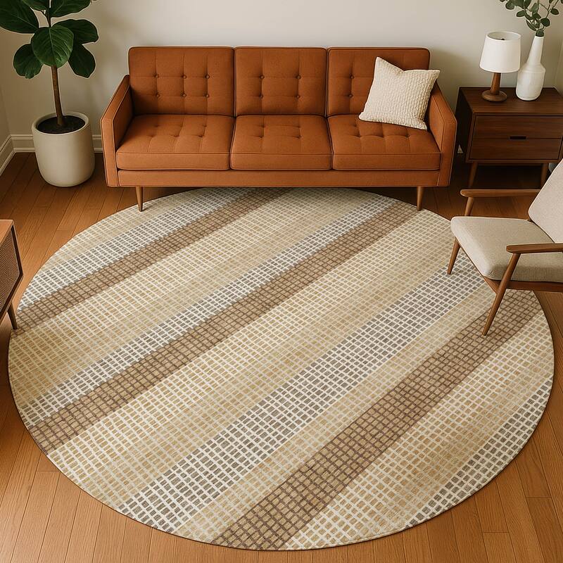 Machine Washable Indoor/ Outdoor Cabana Stripe Chantille Rug