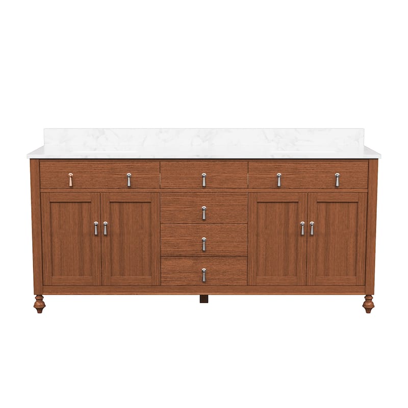 72-Inch Farmhouse Style Bathroom Vanity with Double Ceramic Sink