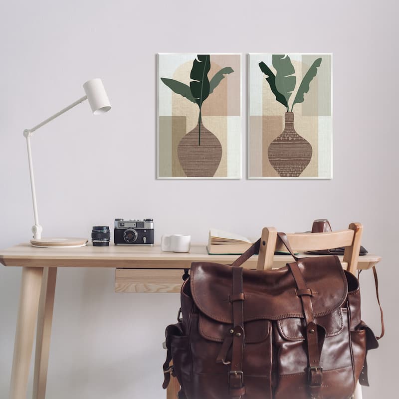 Stupell Boho Geometric Plant Vases 2 Piece Wall Plaque Art set Design by Susan Jill