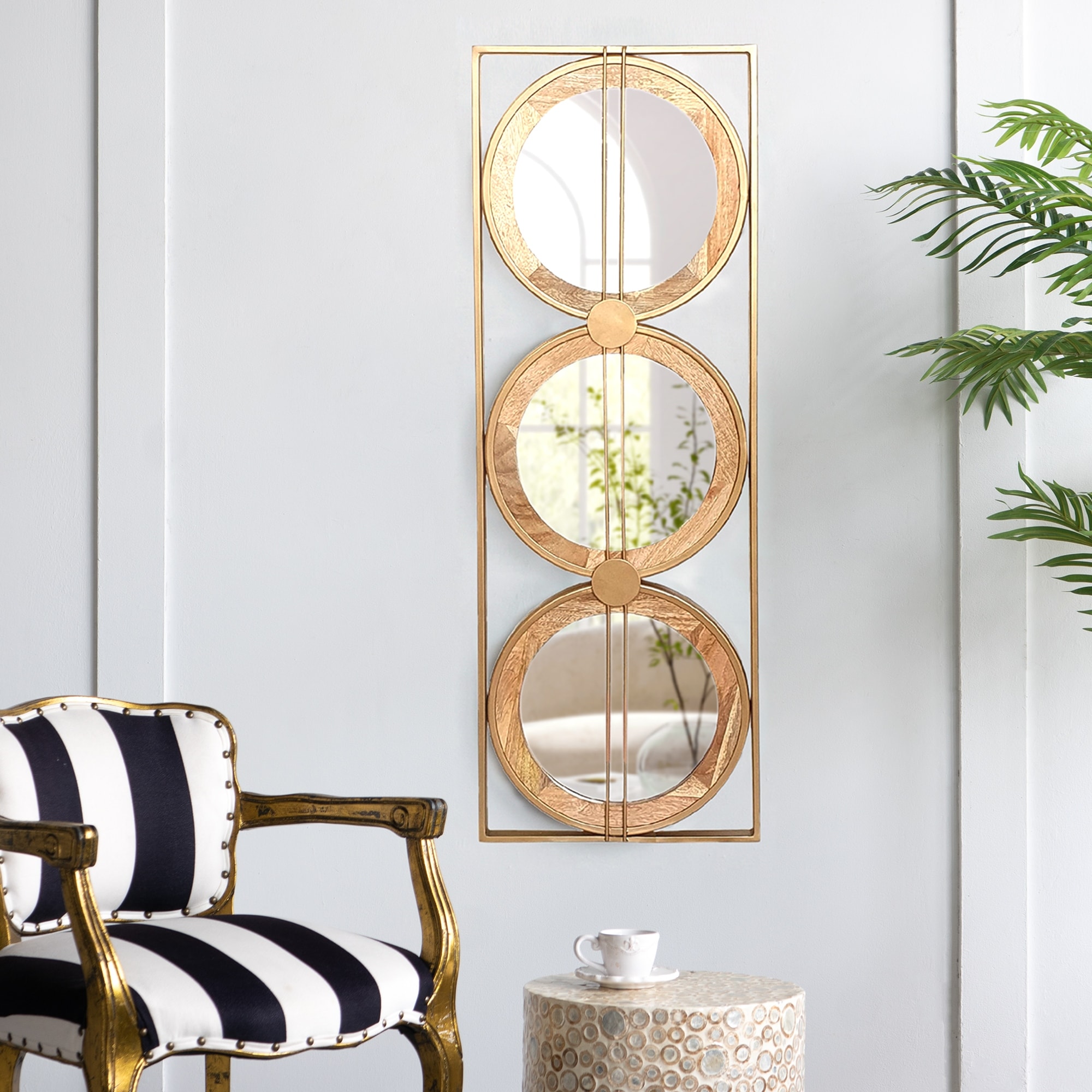 3 Mirror Piece Wall Mirror in Gold Rectangular Frame, Home Wall Decor for Bedroom Living Room, 40"x14" - Brown