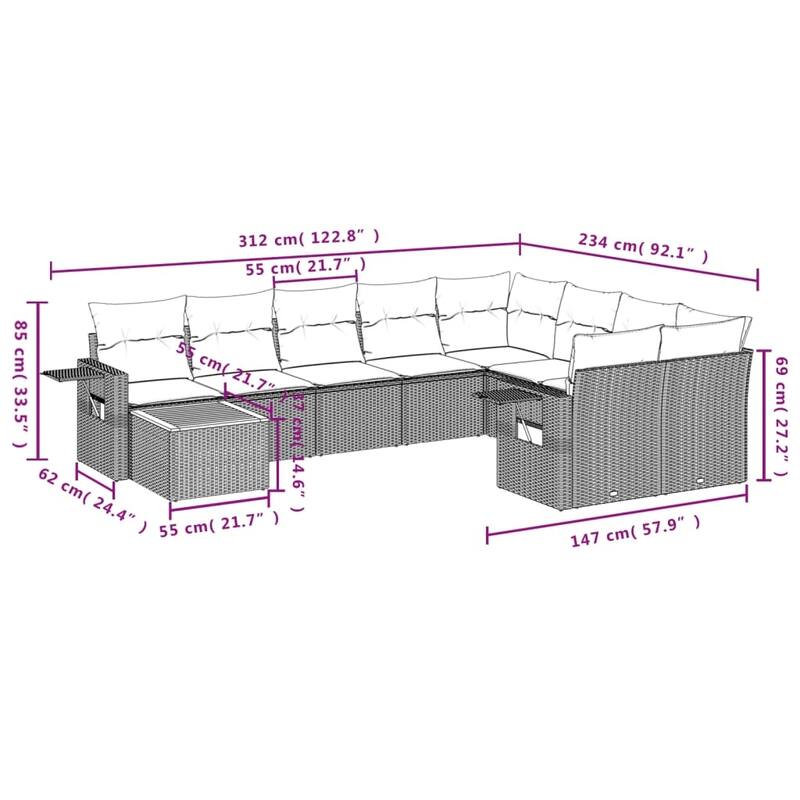 vidaXL Garden Sofa Set with Cushions Outdoor Sofa Set Corner Seat Poly Rattan