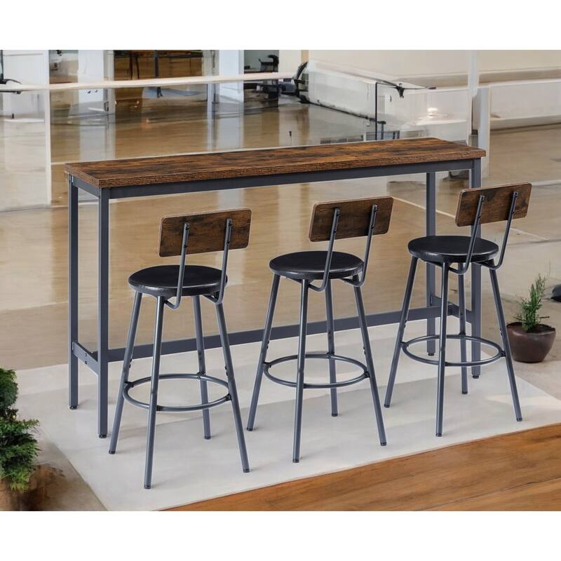 Industrial 63" Bar Table Set with 3 PU Upholstered Stools, Modern Breakfast Table for Kitchen, Living Room, or Banquet Hall