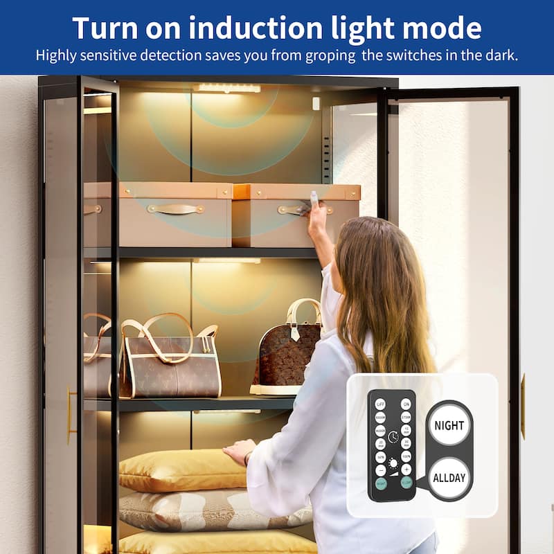 Moasis 70 inch Display Cabinet Bookshelves with Glass Doors and 3 Adjustable Shelves