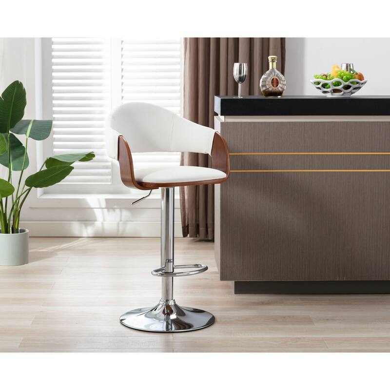 Porthos Home Emir Swivel Adjustable Height Faux Leather Mid-Century Bar Stool
