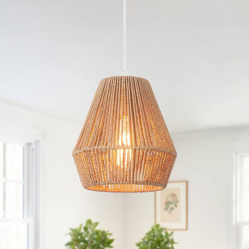 (Set of 3)1-Light Paper Rope Shaded Pendant Lights for Kitchen ，Set of Lghting Fixtures, Farmhouse Semi Flush Mount Chandelier