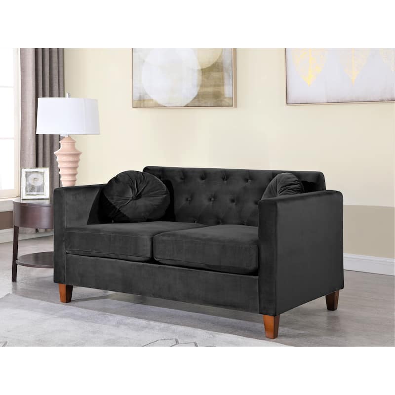Lory Velvet Kitts Classic Chesterfield Loveseat - Black