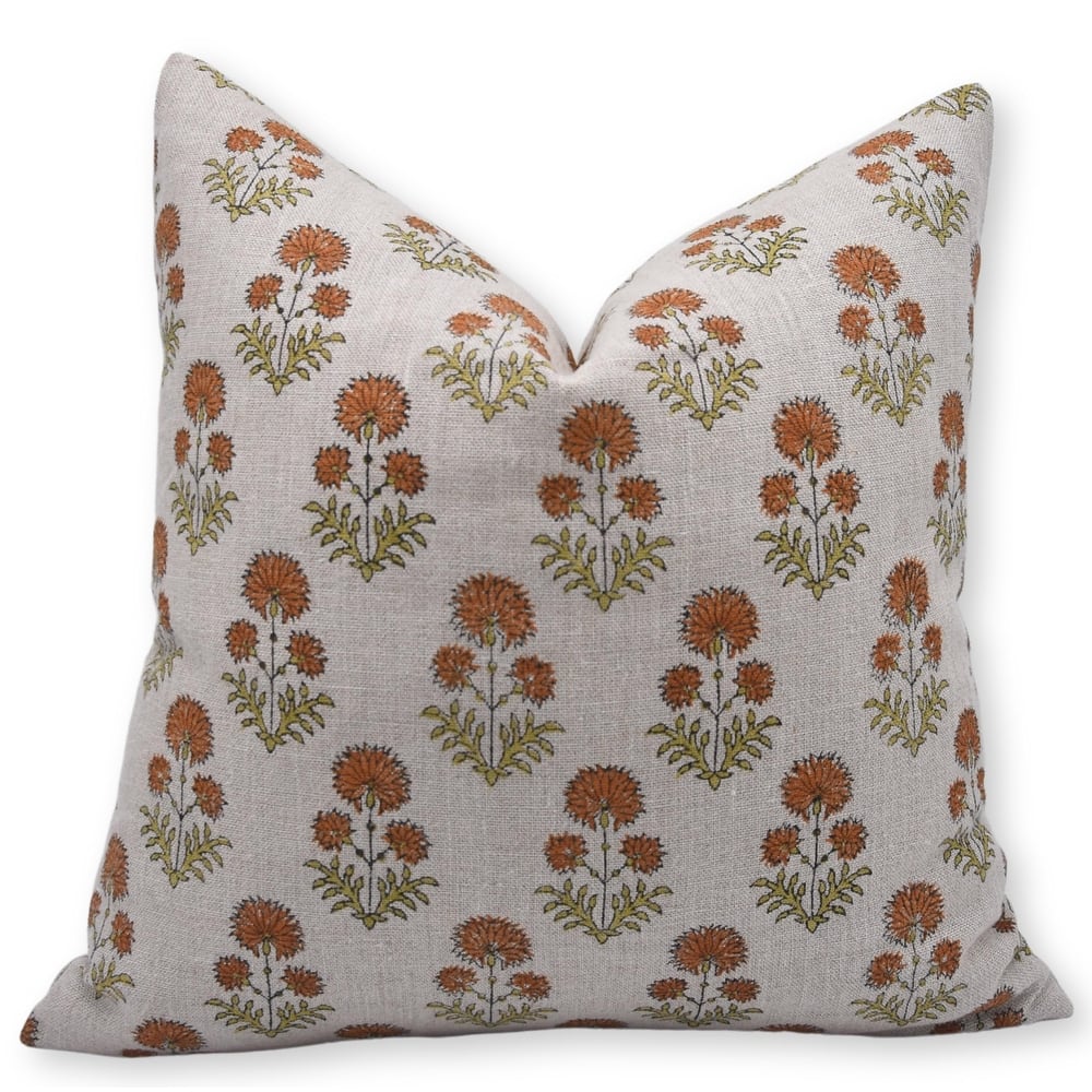 Fabdivine Heavy Linen Floral Throw Pillow Cover for Cozy Room Home Fall Decor or Farmhouse Block Print, Mustard, Rishi