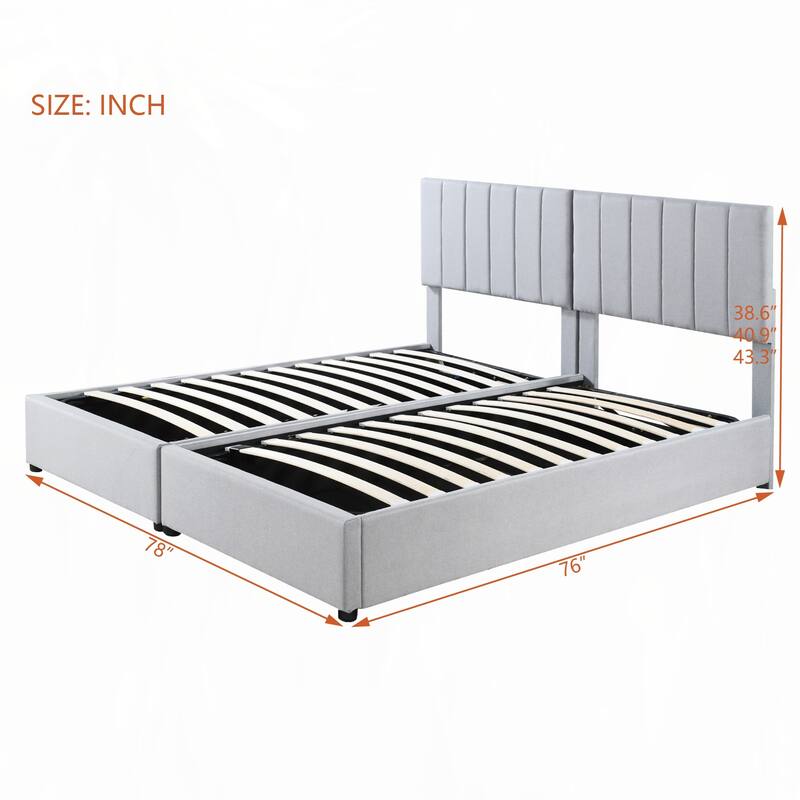 King Size Upholstered Platform Bed with a Hydraulic Storage System, Gray