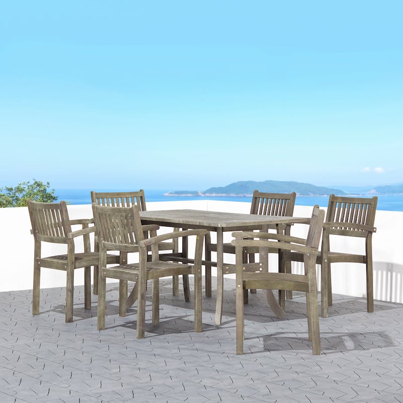 Hakan Wood Patio Curvy Legs Table and Stacking Chair Set