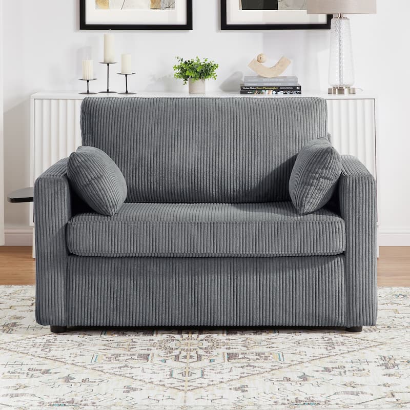 Roomfitters Twin Sofa Bed with Foldable Mattress, Side Table, Storage Pocket and USB Ports for Living Room