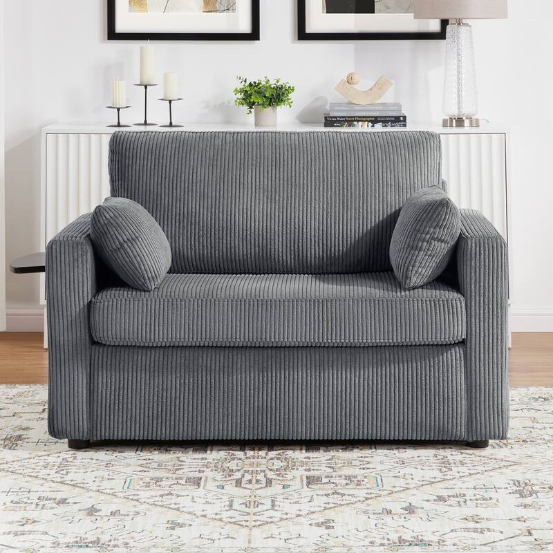Twin Size Sofa Bed Sleeper Sofa with a Foldable Mattress, a Foldable Side Table, a Side Storage Pocket and Two USB Ports