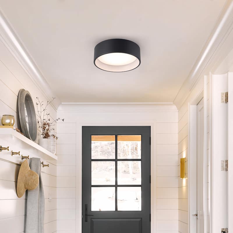 C Cattleya Black and Woodgrain 3CCT Integrated LED Flush Mount Ceiling Light